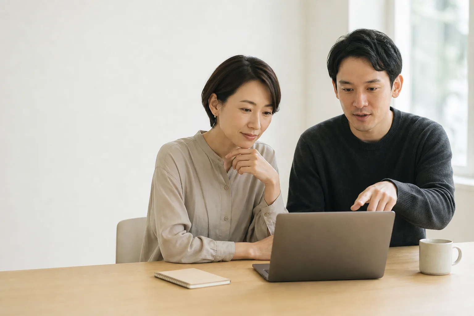 専任講師と受講者がパソコンを見ながらAI活用を学ぶ様子